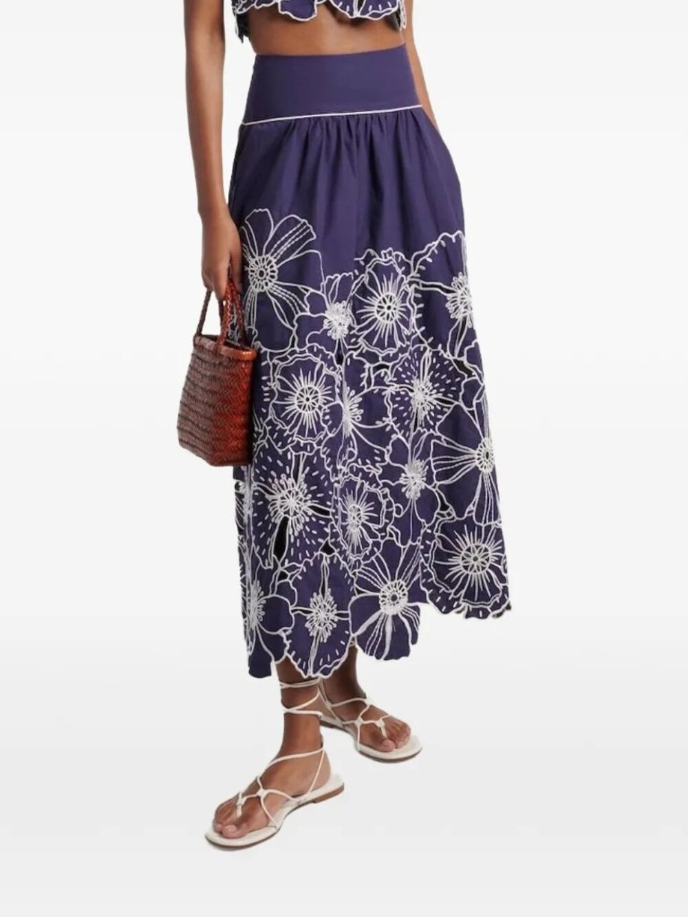 Farm RIO Blue Flowers Richelieu Maxi Skirt Blue and White LARGE NWT